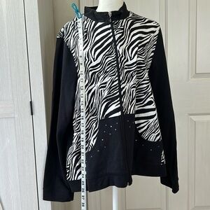 Koret Sport Black and White Animal Print Zip Front Jacket Sz PXL